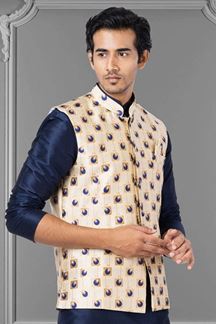 Picture of Spectacular Navy Blue and Golden Colored Designer Kurta Set