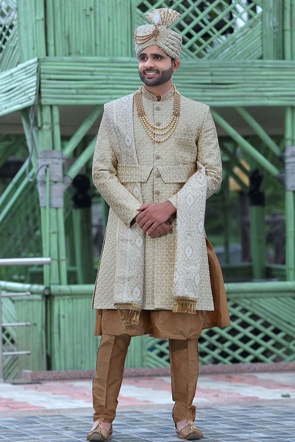 Picture of Charming Cream Colored Designer Sherwani