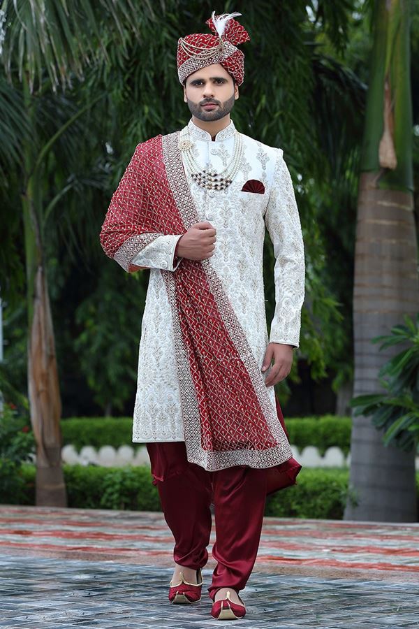 Picture of Majestic White Colored Designer Sherwani