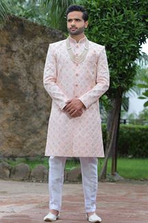 Picture of Magnificent Powder Pink Colored Designer Sherwani
