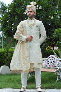 Picture of Fancy Off-White Colored Designer Sherwani