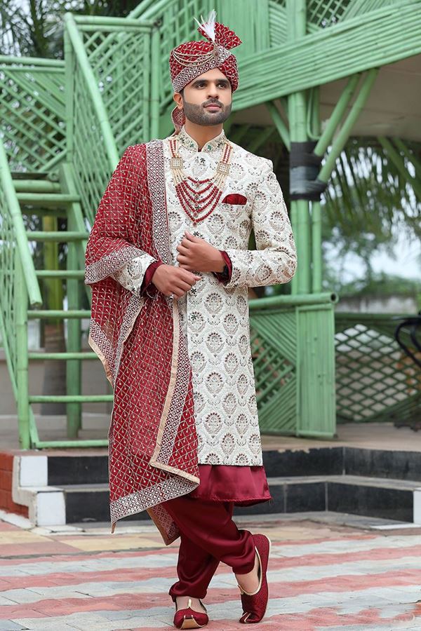 Picture of Elegant Off-White Colored Designer Sherwani