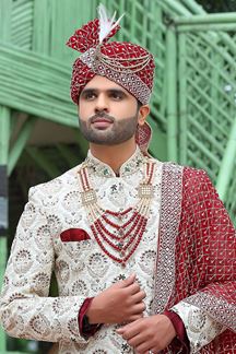 Picture of Elegant Off-White Colored Designer Sherwani