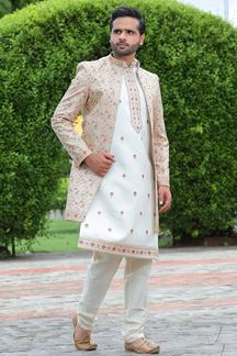 Picture of Attractive Off-White Colored Designer Sherwani