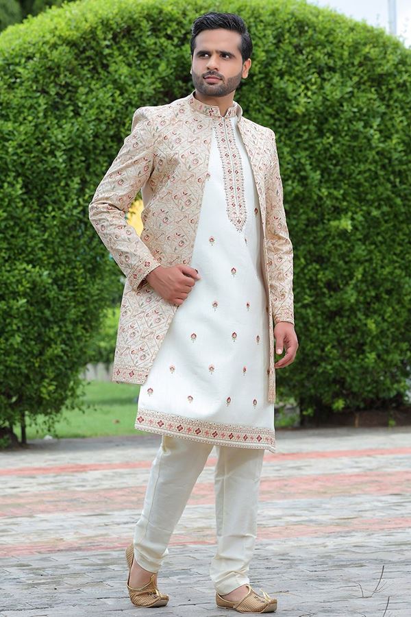 Picture of Attractive Off-White Colored Designer Sherwani