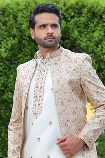 Picture of Attractive Off-White Colored Designer Sherwani