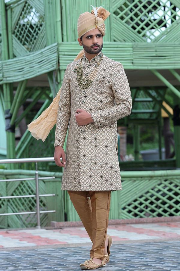 Picture of Stylish Off-White Colored Designer Sherwani