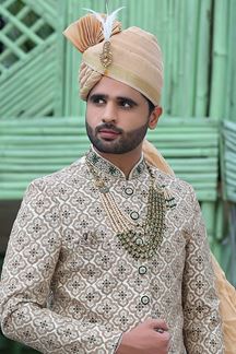 Picture of Stylish Off-White Colored Designer Sherwani