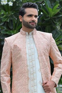 Picture of Spectacular Off-White and Peach Colored Designer Sherwani