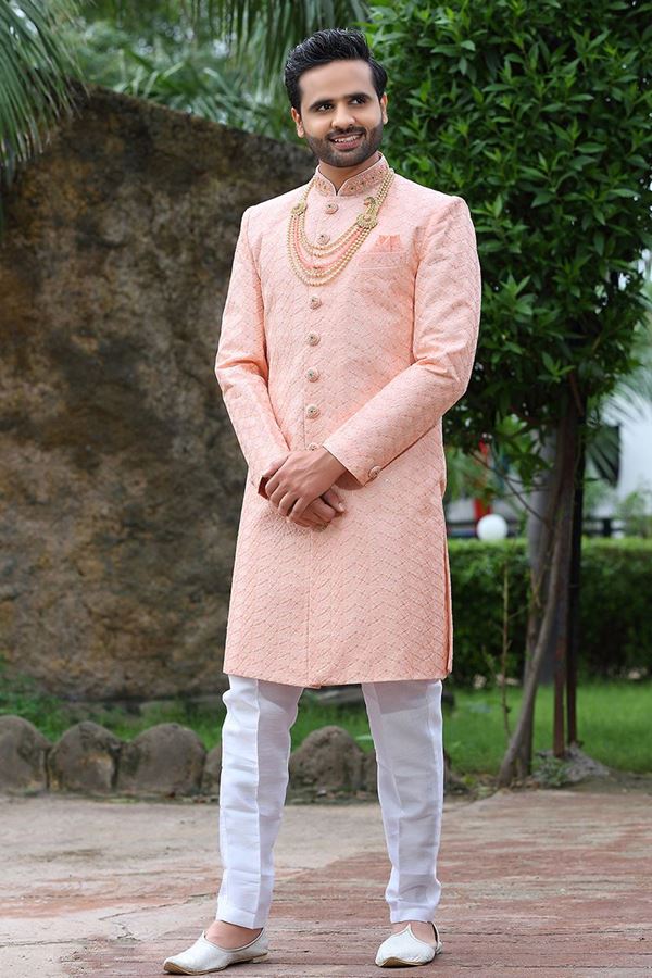 Picture of Splendid Peach Colored Designer Sherwani