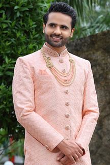 Picture of Splendid Peach Colored Designer Sherwani