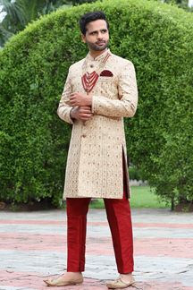 Picture of Royal Cream Colored Designer Sherwani