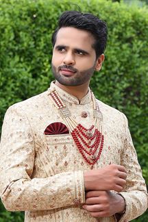 Picture of Royal Cream Colored Designer Sherwani