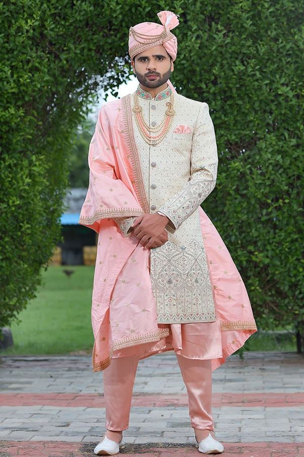 Picture of Awesome Cream Colored Designer Sherwani