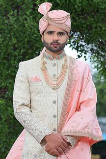 Picture of Awesome Cream Colored Designer Sherwani