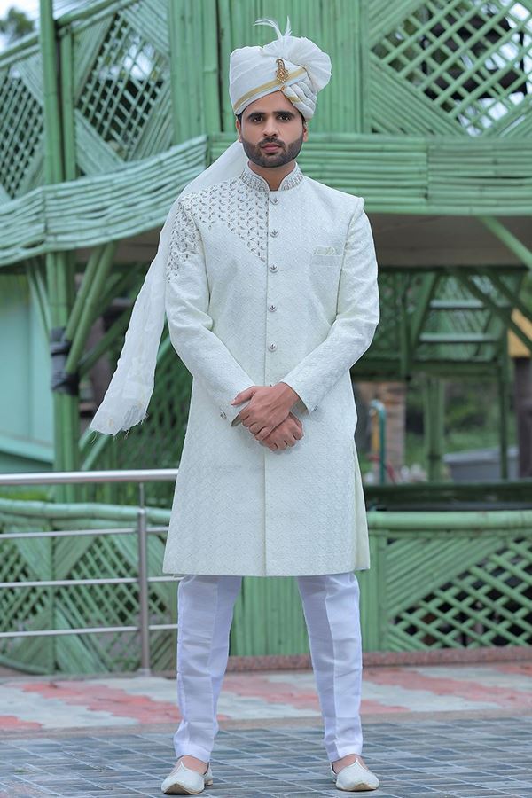 Picture of Delightful Off-White Colored Designer Sherwani