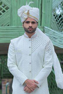 Picture of Delightful Off-White Colored Designer Sherwani