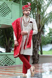 Picture of Artistic Off-White Colored Designer Sherwani