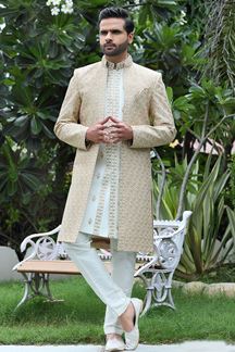 Picture of Aesthetic Off-White and Cream Colored Designer Sherwani
