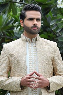 Picture of Aesthetic Off-White and Cream Colored Designer Sherwani