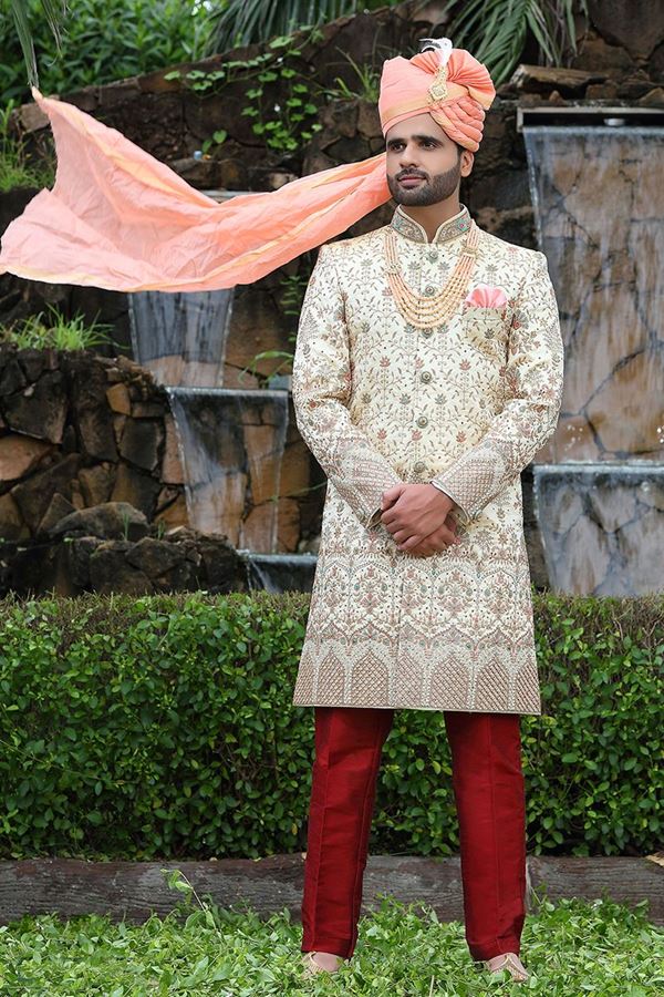 Picture of Charming Cream Colored Designer Sherwani