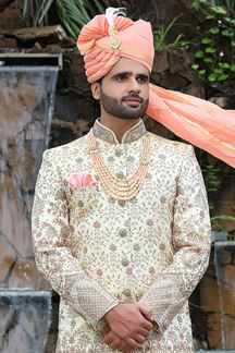 Picture of Charming Cream Colored Designer Sherwani