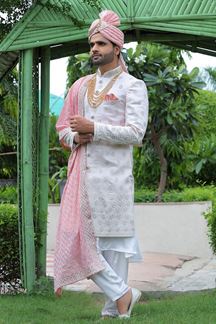 Picture of Exuberant Off-White Colored Designer Sherwani