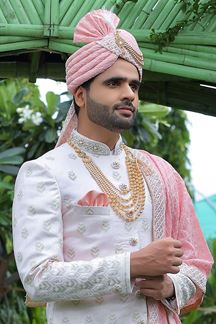 Picture of Exuberant Off-White Colored Designer Sherwani