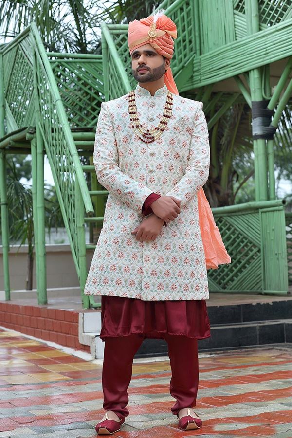 Picture of Exuberant Off-White Colored Designer Sherwani