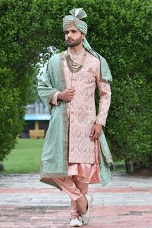 Picture of Aesthetic Peach Colored Designer Sherwani