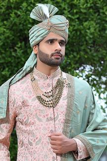 Picture of Aesthetic Peach Colored Designer Sherwani