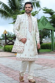 Picture of Exquisite Cream Colored Designer Sherwani