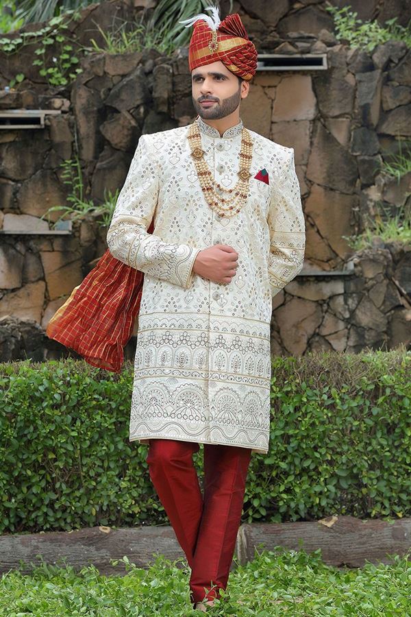 Picture of Charming Cream Colored Designer Sherwani