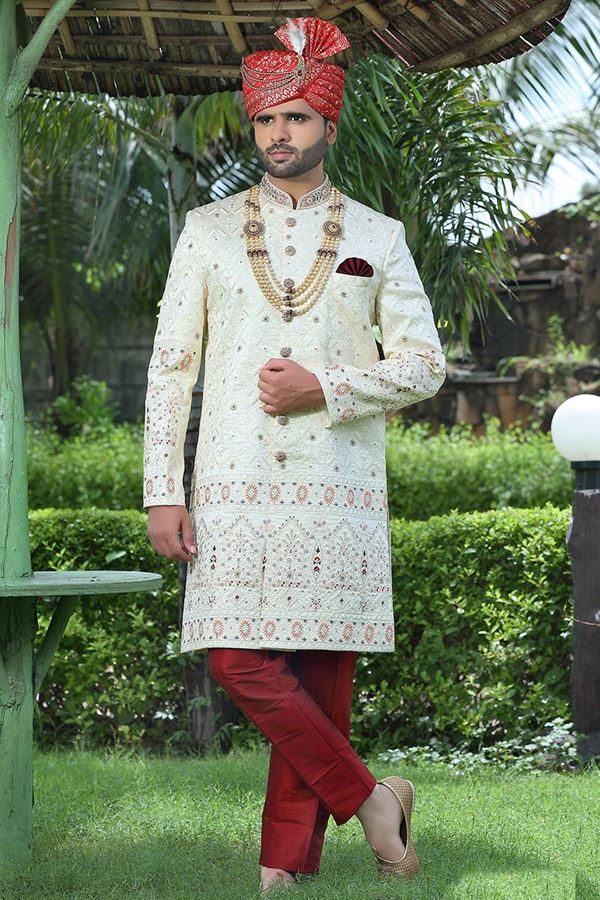 Picture of Exuberant Cream Colored Designer Sherwani