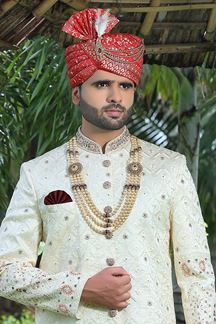 Picture of Exuberant Cream Colored Designer Sherwani