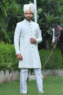 Picture of Appealing White Colored Designer Sherwani