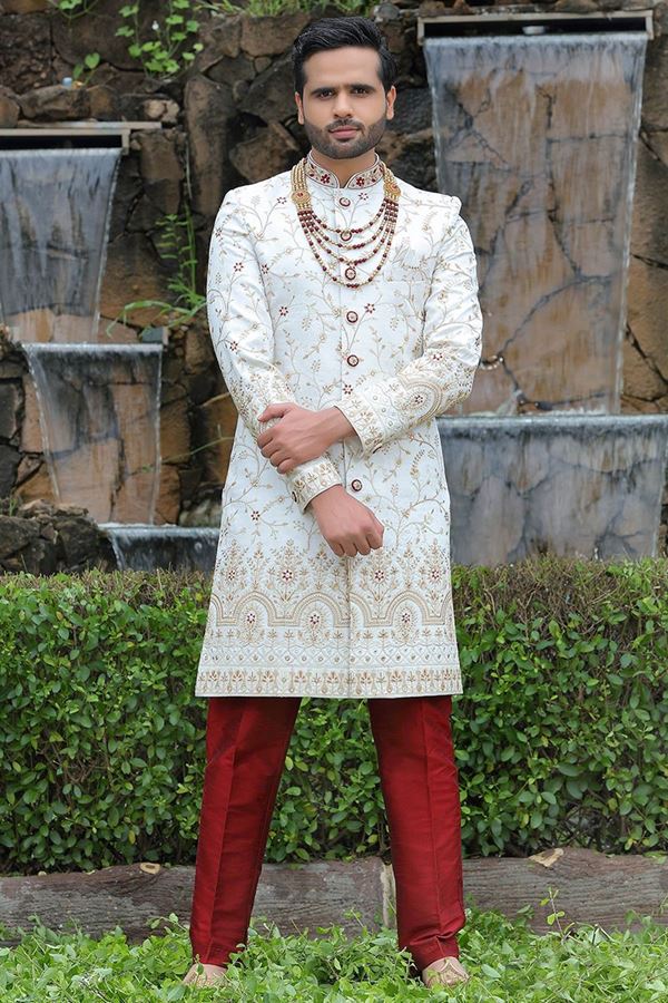 Picture of Fashionable White Colored Designer Sherwani
