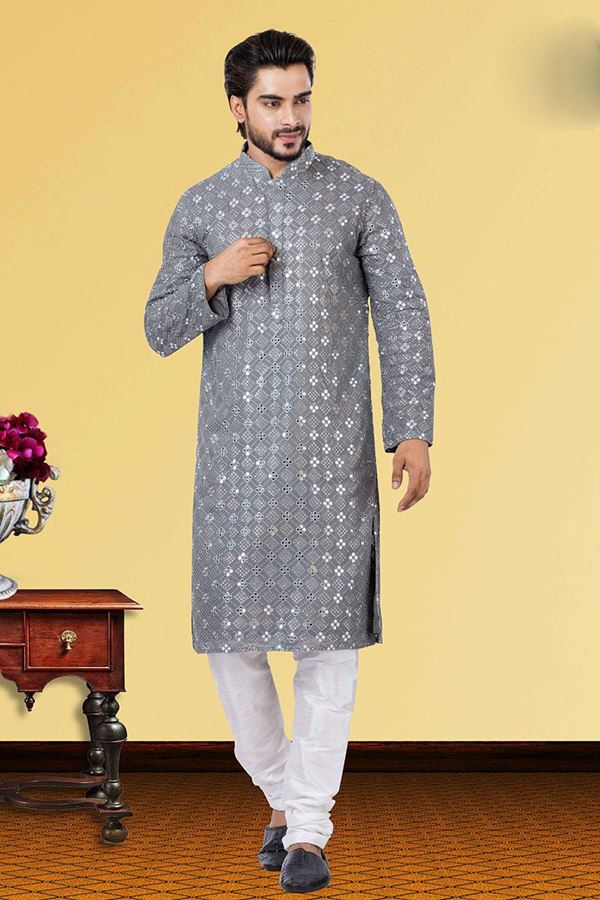 Picture of Vibrant Grey Colored Designer Kurta Set