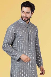 Picture of Vibrant Grey Colored Designer Kurta Set