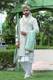 Picture of Magnificent Off-White Colored Designer Sherwani