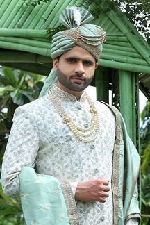 Picture of Magnificent Off-White Colored Designer Sherwani