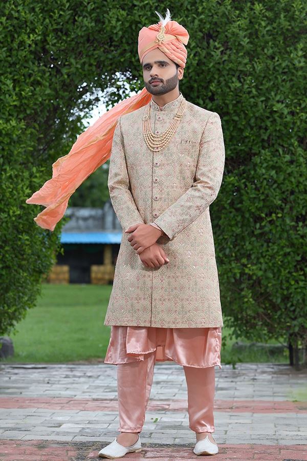 Picture of Fancy Powder Pink Colored Designer Sherwani