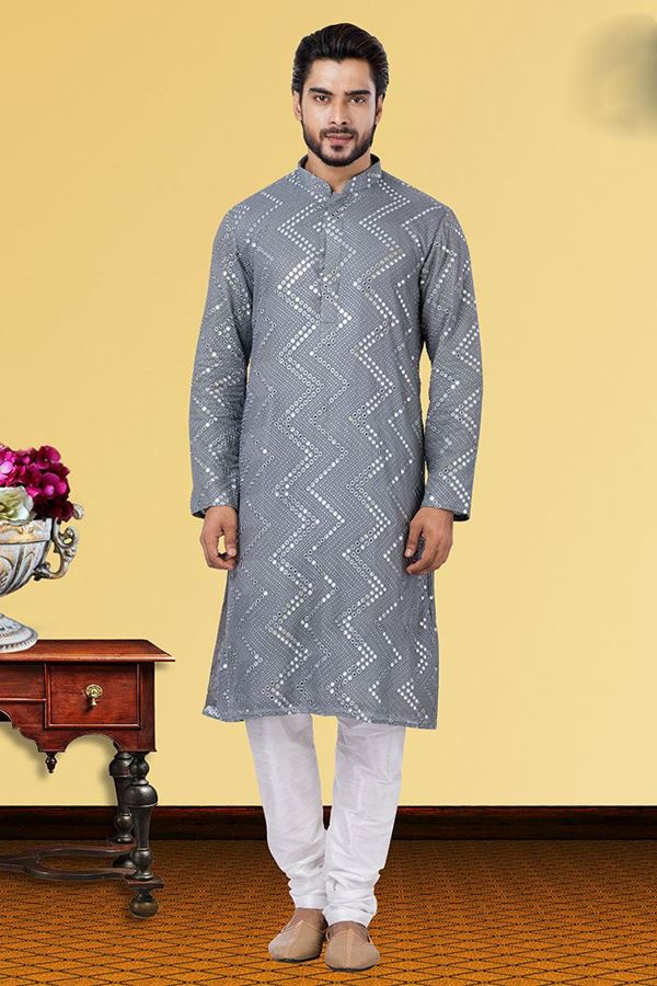 Picture of Impressive Grey Colored Designer Kurta Set