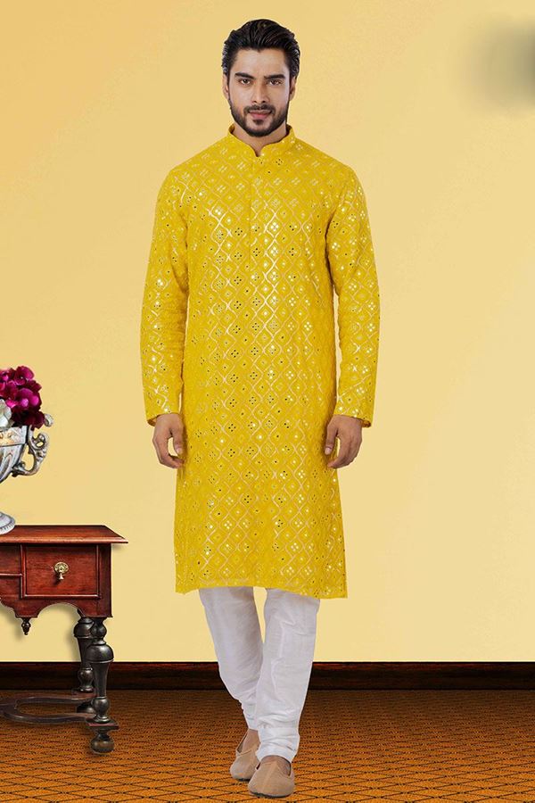 Picture of Enticing Mustard Colored Designer Kurta Set