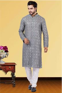 Picture of Aesthetic Grey Colored Designer Kurta Set