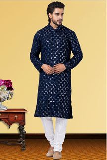 Picture of Exquisite Navy Blue Colored Designer Kurta Set