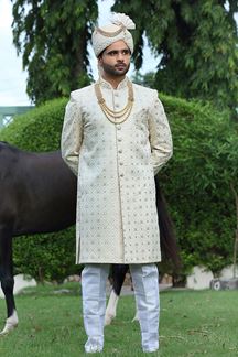 Picture of Captivating Off-White Colored Designer Sherwani