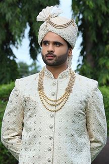 Picture of Captivating Off-White Colored Designer Sherwani