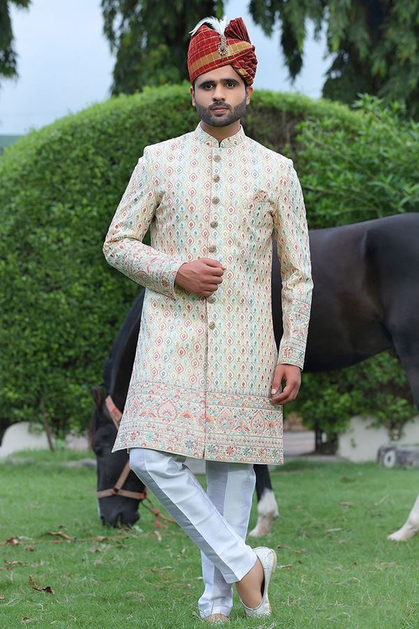 Picture of Spectacular Cream Colored Designer Sherwani