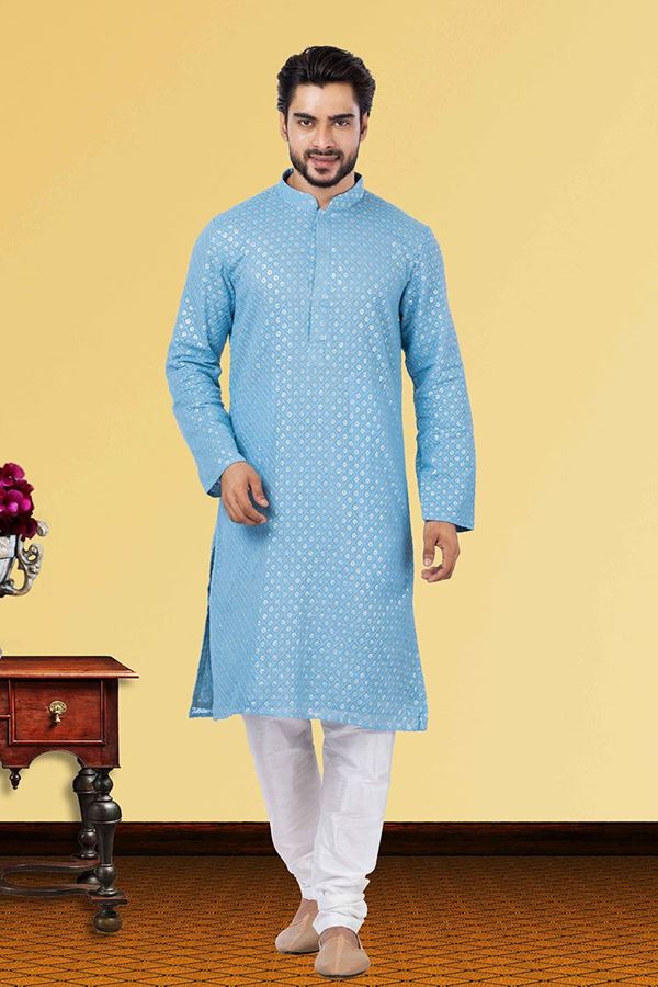 Picture of Appealing Sky Blue Colored Designer Kurta Set